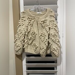 Chicwish Cream Pom-Pom Chunky Knit Crewneck Sweater